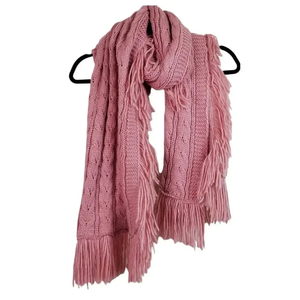 NEW BP One Size Pink Cable Knit Fringe Scarf
